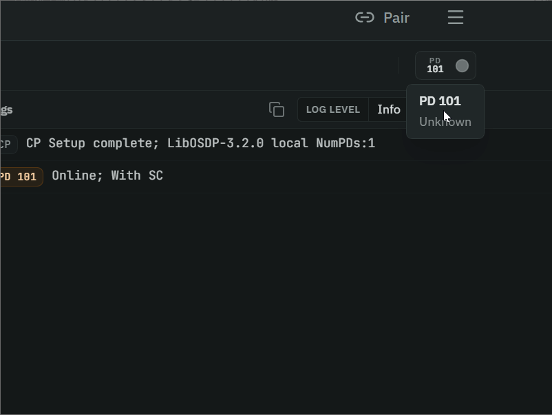 Live CP/PD status cards in Emulator Workspace