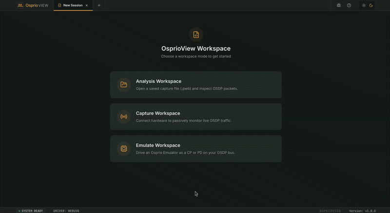 Emulator Workspace in OsprioView